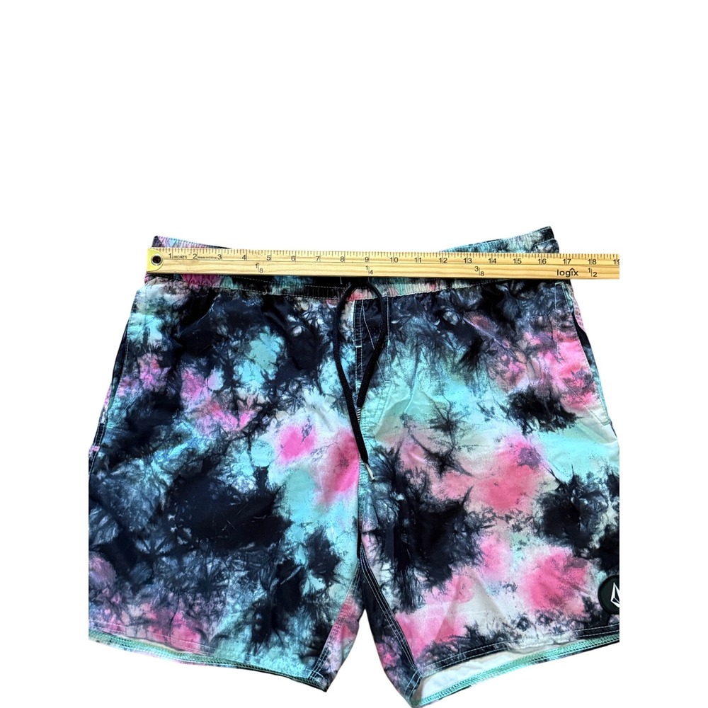 Volcom Mens Tie Dye Swim Trunks Pink Teal Black Unlined Board Shorts Size M - Picture 7 of 9